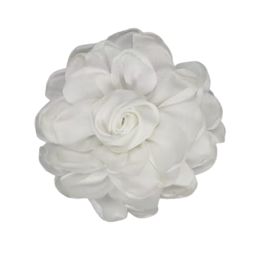 Dainty Satin 3D Rose Flower Brooch Pins Delicate Large Camellia Pin Shawl Clips Duckbill Clips Wedding Prom Banquet Party Jewelry Gift for Women - color: White
