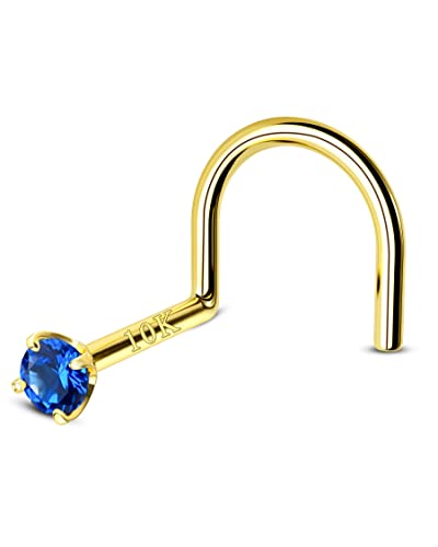 COCHARM 10k Solid Gold Clear CZ Nose Stud 20g 10K Yellow Gold Nose Screw Nose Rings Hypoallergenic S Shape Nose Piercing For Women Men - color: Navy