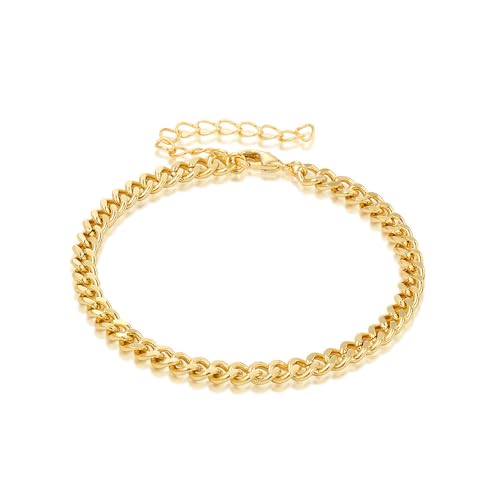 14K Gold Ankle Bracelet for Women, Gold Plated Layered Minimalist Chain Anklet, Dainty Beach Jewelry, Adjustable, Gift for Her