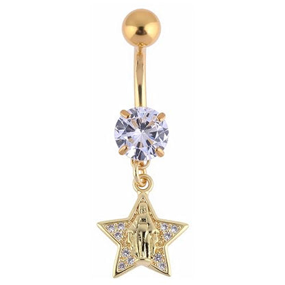 B BodyPJ Sparkles 14G Religious Belly Button Ring with Crystal Cross and Religious Charms, Stainless Steel - style: Type A,Gold