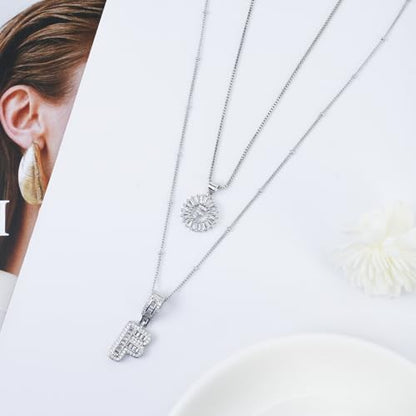 14K Gold Plated Alphabet Necklace Cubic Zirconia Letter Pendant, Personalized Name Jewelry Gift for Women, Customizable A-Z, Birthday/Mothers Day Gifts for Womens - color: White Gold, style: Style-F