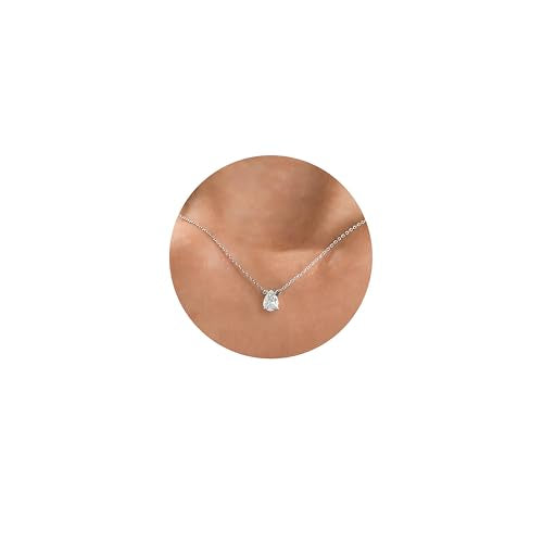 Diamond Pendant Necklaces for Women, Dainty 18k Gold/White Gold Plated Necklace, Gold/Silver Simple Choker Necklaces for Women, Trendy Jewelry Gifts - color: Teardrop -Silver