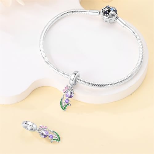 CYCUFF 925 Sterling Silver Charms Suitable for Bracelet Pendants Beads, Charm Necklaces Jewellery Gift for Women - color: Purple Tulip Charm