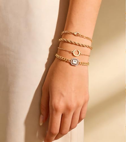 Alegend 14K Gold Plated Stackable Multilayer Bracelets + Titanium Steel(Not Rust, Resist Corruption, Easily Clean) 18K Gold Plated Single Bracelets - color: 14K Gold Plated Four-Layered