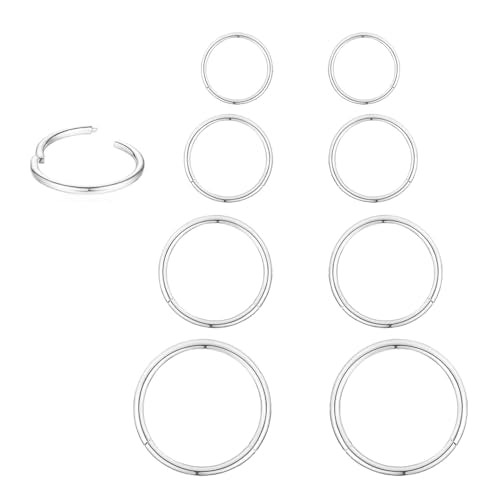 16Gauge earrings nosering clicker hoop Hypoallergenic body piercing ring | 6-14mm/6-12mm/Stainless Steel Gold/Silver,Septum Rings Hinged Clicker, Helix Cartilage Daith Tragus,Sleeper Hoop,Piercing - color: 6-8-10-12mm 16Gauge Silver