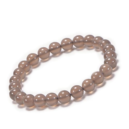 Agate Round Beaded Bracelet for Women Men Natural Agates Stone Healing Bracelets Stretch Elastic Handmade Polished Gemstone Beads Bracelet - color: Grey, size: 8mm Beads