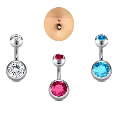 DJCIW 14G Belly Button Rings for Women,316L Stainless Steel Navel Barbell with Cubic Zirconia-7 Sizes 6mm 8mm 10mm 12mm 14mm 16mm 18mm,Petite Belly Piercing Jewelry - size: 14G=1.6*6mm