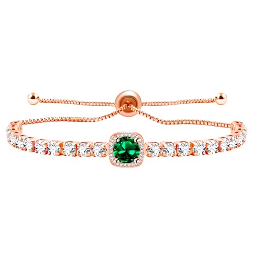Sparkling CZ Tennis Bracelets for Women, Birthstone Slider Bolo Bracelets Trendy Birthday Valentine's Day Jewelry for Women Lady - color: Green