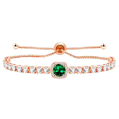 Sparkling CZ Tennis Bracelets for Women, Birthstone Slider Bolo Bracelets Trendy Birthday Valentine's Day Jewelry for Women Lady - color: Green