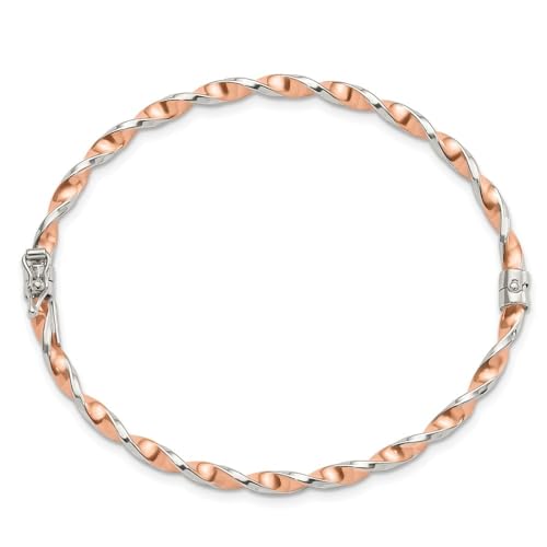 925 Sterling Silver Rose-Tone Twisted Hinged Bangle Bracelet 7"