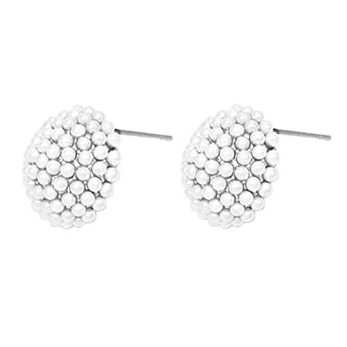 Rosemarie & Jubalee Women's Timeless Classic Simulated Pave Pearl Cluster Hypoallergenic Stud Earrings, 0.35" - color: Silver Tone