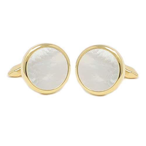 Mother Of Pearl Cufflinks With Box Men Classic White Stone Cuff Links Wedding Groom Gift - style: Round A