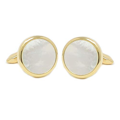 Mother Of Pearl Cufflinks With Box Men Classic White Stone Cuff Links Wedding Groom Gift - style: Round A