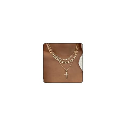 Gold Layered Necklaces for Women Chunky Layered Gold Necklaces Stacked Paperclip Chain Pearl Necklace Herringbone Toggle Clasp Choker Trendy Statement Jewelry Gifts - color: A5:gold layered necklace