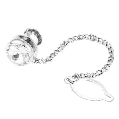 Tie Pins for Men Silver Tie Pins with Chain, Tie Tack Pins Brooch Personalized Wedding Business Gifts - color: White crystal