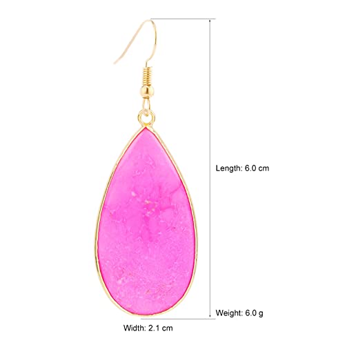 BaubleStar Natural Crystal Healing Stone Earrings Statement Teardrop Dangle Earrings for Women - color: Hot Pink