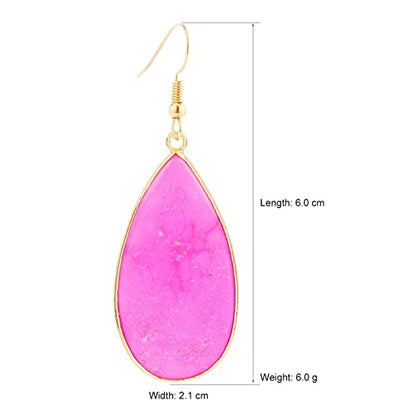 BaubleStar Natural Crystal Healing Stone Earrings Statement Teardrop Dangle Earrings for Women - color: Hot Pink