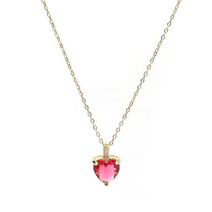Heart Birthstone Necklace for Women, 14K Gold Plated Birthstone Pendant Necklace Cubic Zirconia Diamond Necklace Dainty Gold Necklace Birthday Gifts for Women Girls - color: 07. July(Ruby)