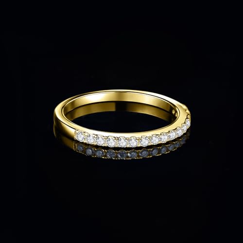 JewelryPalace 6 Stone Cubic Zirconia Half Eternity Stackable Wedding Rings for Women, 14K White Yellow Rose Gold Plated 925 Sterling Silver Promise Rings for Her, Simulated Diamond Wedding Band Ring - color: B-half eternity-yellow gold palted Brass
