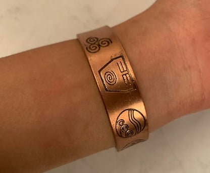 Touchstone magnetic copper bracelets for men women in gift box, engraved | 100% pure solid real adjustable bangle bracelet cuff jewelry; 12X ultra strength with 3500 gauss neodymium magnets; - style: Elements Of Life