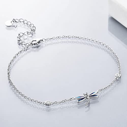 YAFEINI Anklet Bracelets for Women Girls Sterling Silver Hummingbird/Dragonfly/Butterfly Link Chain Anklets Jewelry Gifts - color: Dragonfly anklets