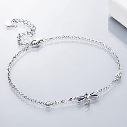 YAFEINI Anklet Bracelets for Women Girls Sterling Silver Hummingbird/Dragonfly/Butterfly Link Chain Anklets Jewelry Gifts - color: Dragonfly anklets
