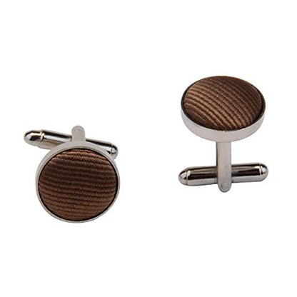 GUSLESON 3.15"（8cm） Solid Color Necktie and Pocket Square Cufflinks Sets For Men + Gift Box - color: Dark Brown