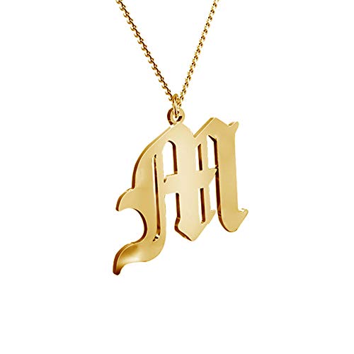 Women's Old English Initial Necklace 18K Gold Plated Stainless Steel Letter Pendant Gift - style: M