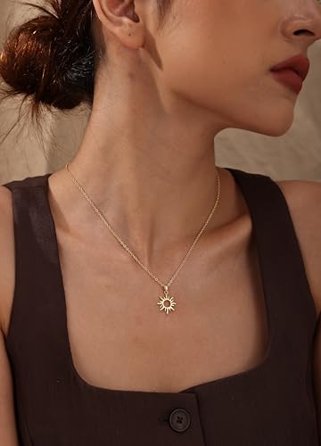 CHESKY Layered Necklaces for Women Trendy, Dainty 14k Gold Plated Pendant Necklace Layering Necklace for Women Non Tarnish Hypoallergenic Sun Gold Necklace Stack Gold Jewelry for Women Gifts - style: Sun-GD