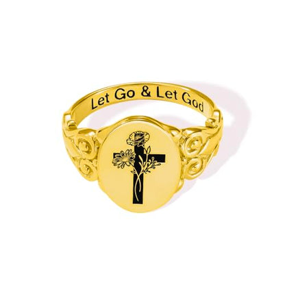 callie Custom Signet Ring - Engraved Text & Photo, Personalized Family Crest Coat Of Arms Rings, 925 Sterling Silver/Brass | Father's Day Jewelry Gifts for Men & Women - color: Cross-2