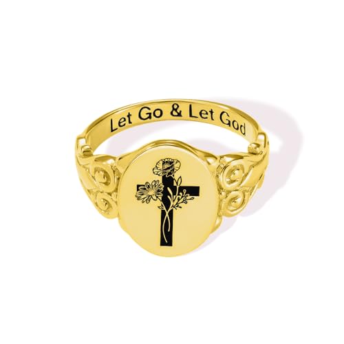 callie Custom Signet Ring - Engraved Text & Photo, Personalized Family Crest Coat Of Arms Rings, 925 Sterling Silver/Brass | Father's Day Jewelry Gifts for Men & Women - color: Cross-2