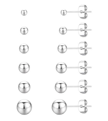 20G Hypoallergenic Surgical Steel Square Pearl Ball CZ Flat Back Stud Earrings for Sensitive Ear, Lightweight Shiny Earrings Studs for Helix Tragus Cartilage Multiple Piercing - color: Silver-M