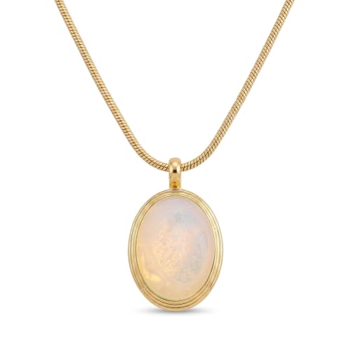 Sonateomber Gold Stone Pendant Necklace for Women, Chunky Statement Dainty Heart Oval Natural Gemstone Dangle Necklaces Wedding Prom Accessories Fashion Jewelry Gift - color: White Moonstone