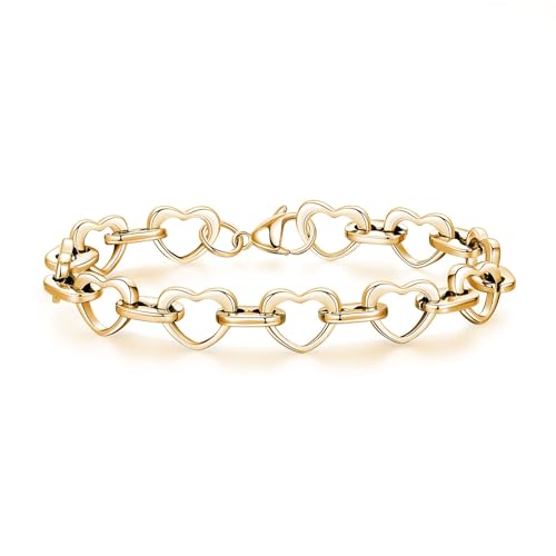 mnmoom Heart Bracelets for Women Stainless Steel with Rose gold, gold plating Heart links bracelets - color: Gold