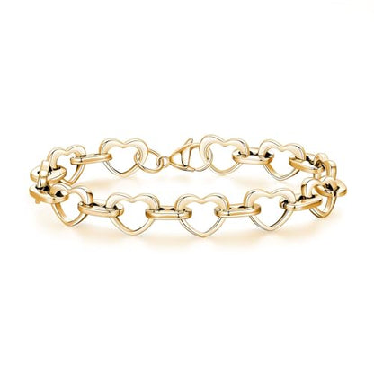 mnmoom Heart Bracelets for Women Stainless Steel with Rose gold, gold plating Heart links bracelets - color: Gold