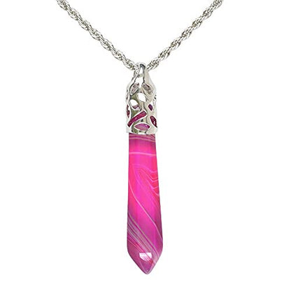 Justinstones Hexagonal Pointed Reiki Chakra Pendant Stainless Steel Chain Necklace 20 Inch Iron Gift Box - color: Pink Brazilian Agate