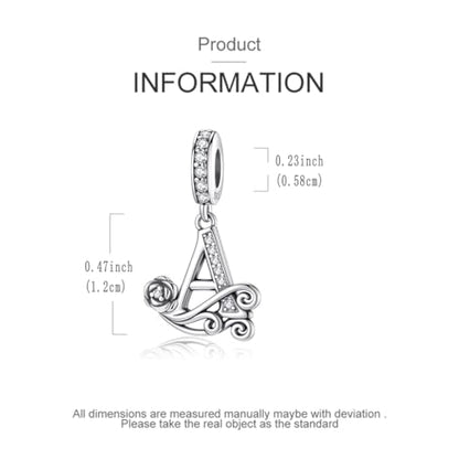 LNQOBU Complete A~Z Alphabet Charm Letter Beads, Solid 925 Sterling Silver with Cubic Stones Rose Alphabet Charm fits Pandora Bracelets Necklace Women Jewelry - color: CYT-A