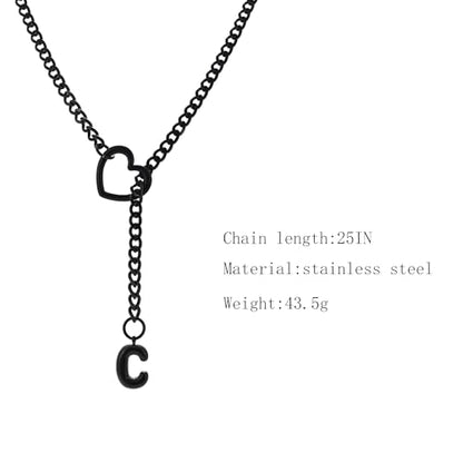 sroyte Black Heart Slip Chain Initial Necklaces for Women,Stainless Steel O-Ring Adjustable Lariat Heart Y-Necklace,Punk Gothic Cuban Collar Choker Necklace for women - color: Black C
