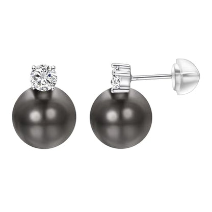 Pearl and Rhinestone Stud Earrings for Women Retro Statement Earrings Wedding Party Prom Jewelry - color: Zirconia Pearl-Black
