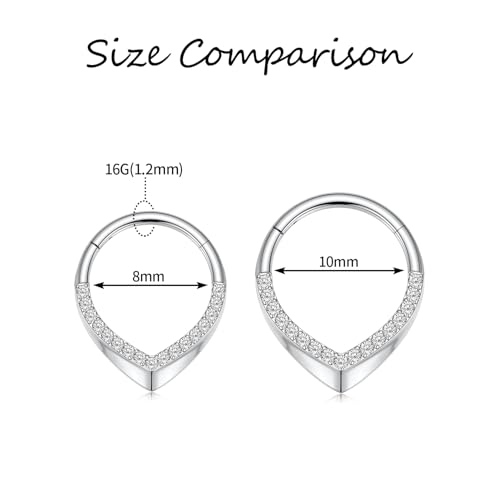 GAGABODY Daith Piercing Jewelry 16g Septum Ring Septum Jewelry Nose Hoop Daith Earring Surgical Steel Cartilage Earrings Hoop Helix Piercing Jewelry - color: 1pc Silver+Water Droplets CZ