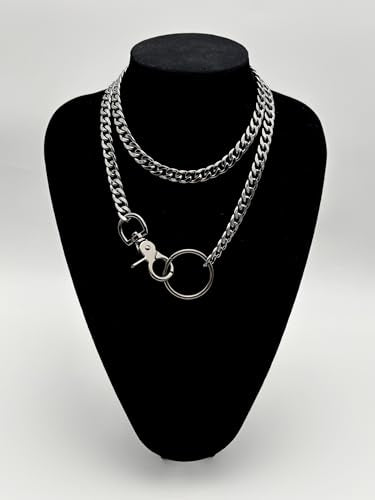 paloli Women's Slip Chain Rainbow Heart O-Ring Chunky Chain Necklace, Rays Cuban Long Layered Jewelry, Adjustable Lariat Y-Necklace Heart Loop Choker - color: N-Oring-Black