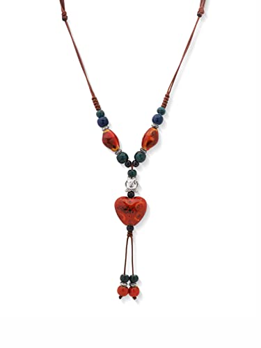 MINACHI Boho Hippie Colorful Ceramic Heart Bead Strand Necklace, Bohemian Summer Statement Jewelry Gift for Women - color: S02