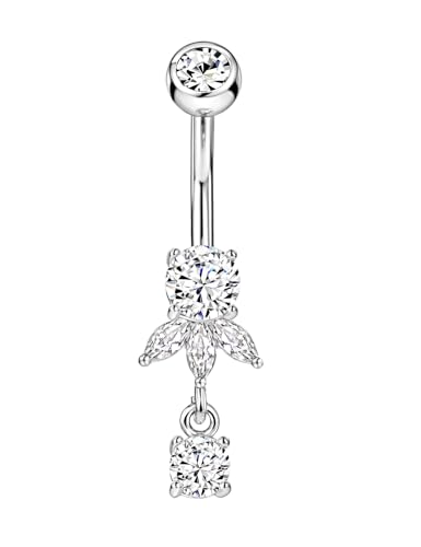 Belly Button Ring Dangle, Cross Belly Button Ring, Navel Piercing | 316L Surgical Steel, AAA+ Cubic Zirconia, Nickel-Free, Hypoallergenic, Multi-Style, 14 Gauge 10 mm Screw On Piercing Stud - style: A Round CZ with Three Eye Shape CZs