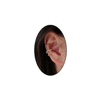 3Pcs Ear Cuffs Non Piercings for Women, Trendy Cubic Zirconia Gold Silver Clip On Cuff Earrings Set Jewelry Dainty Fake Cartilage Earring - color: Gold