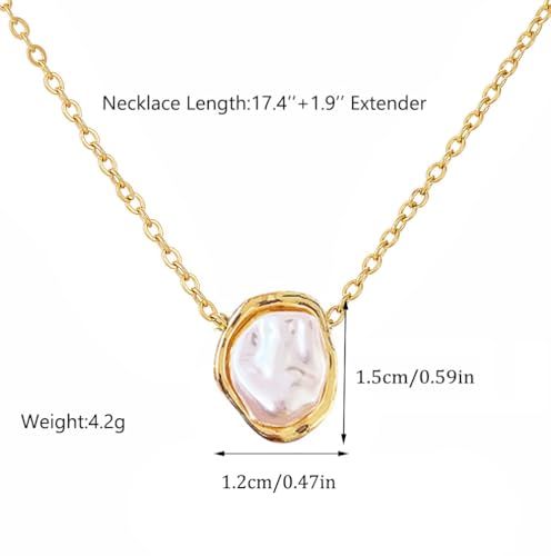 Baroque Pearl Necklaces for Women, Single Pearl Dainty Gold Necklace，Drop Pendant Necklace with Irregular Pearls Vintage Wedding Jewelry