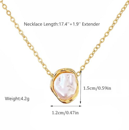 Baroque Pearl Necklaces for Women, Single Pearl Dainty Gold Necklace，Drop Pendant Necklace with Irregular Pearls Vintage Wedding Jewelry