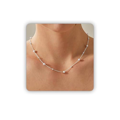 SmileBelle Pearl Necklaces for Women, 18K Gold Daisy Choker for Women's | Pearl Strand Necklaces as Summer Gifts for Teens, Silver Daisy Flower Gifts, 3 Pearls White Necklace as Bridesmaid Gift - color: Silver
