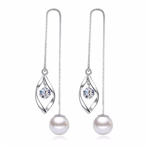 925 Sterling Silver Dangle Earrings with Charms Heart, Water drop, Moon, Star Long Drop Earring for Women Jewelry Gifts Hypoallergenic - color: waterdrop+pearl