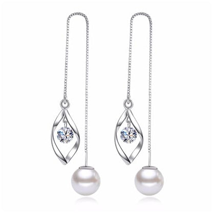 925 Sterling Silver Dangle Earrings with Charms Heart, Water drop, Moon, Star Long Drop Earring for Women Jewelry Gifts Hypoallergenic - color: waterdrop+pearl