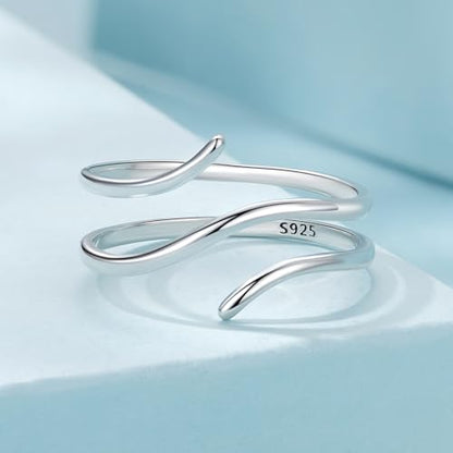 MUNDELL 925 Sterling Silver Simple Multi-layer Leaf Adjustable Ring Green Lucky Leaves Statement Ring for Women Promise Ring Fine Jewelry - color: Size 6-8